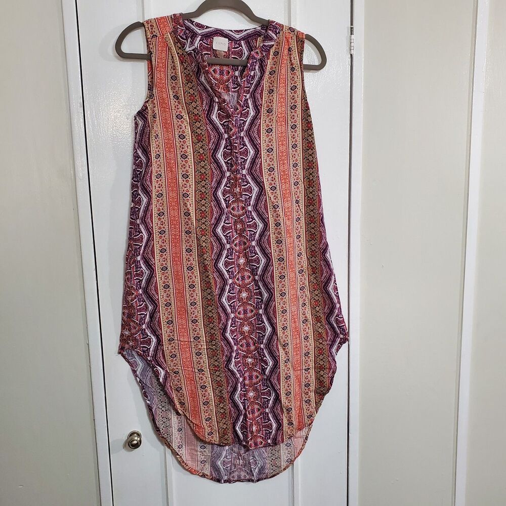 CUPIO Womens Dress Sleeveless Colorful Hi-Low‎ V-neck Lightweight SzM SKU#A-126
